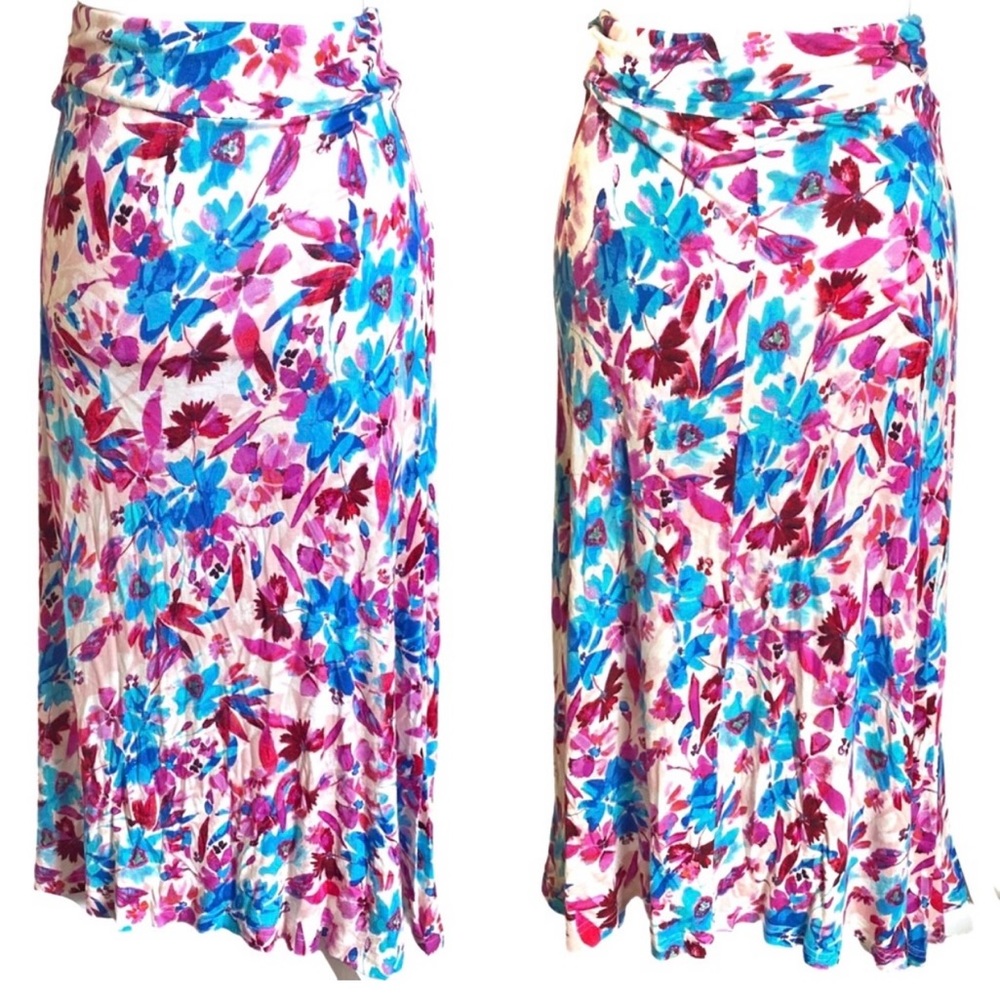HANNAH | Womens Pink and Blue Stretchy Floral Maxi Skirt Size SP